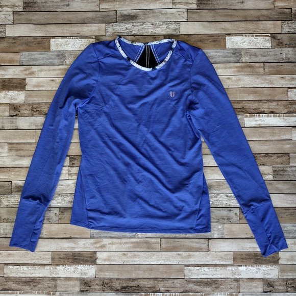 ELEVEN By Venus Williams Shirt Womens Extra Small Blue Black Mesh Long Sleeve - Picture 1 of 10